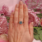 Ellibelle Jewellery Art Deco Blue Zircon & Diamond 18ct White Gold Ring