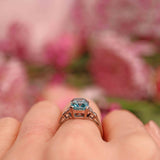 Ellibelle Jewellery Art Deco Blue Zircon & Diamond 18ct White Gold Ring
