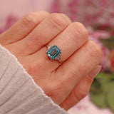 Ellibelle Jewellery Art Deco Blue Zircon & Diamond 18ct White Gold Ring