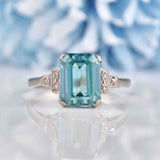 Ellibelle Jewellery Art Deco Blue Zircon & Diamond 18ct White Gold Ring