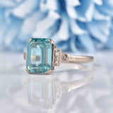 Ellibelle Jewellery Art Deco Blue Zircon & Diamond 18ct White Gold Ring