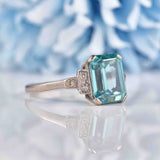 Ellibelle Jewellery Art Deco Blue Zircon & Diamond 18ct White Gold Ring