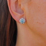 Ellibelle Jewellery Art Deco Blue Zircon & Diamond 9ct White Gold Platinum Cluster Stud Earrings