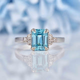 Ellibelle Jewellery Art Deco Blue Zircon & Diamond Platinum Ring