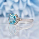 Ellibelle Jewellery Art Deco Blue Zircon & Diamond Platinum Ring