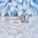 Ellibelle Jewellery Art Deco Blue Zircon & Diamond Platinum Ring