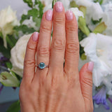 Ellibelle Jewellery Art Deco Blue Zircon & Diamond Platinum Ring