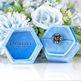 Ellibelle Jewellery Art Deco Cabochon Sapphire & Diamond 18ct Gold Platinum Target Ring