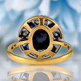 Ellibelle Jewellery Art Deco Cabochon Sapphire & Diamond 18ct Gold Platinum Target Ring