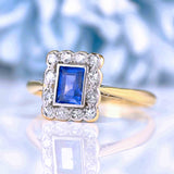 Ellibelle Jewellery Art Deco Ceylon Sapphire & Diamond 18ct Gold Cluster Panel Ring
