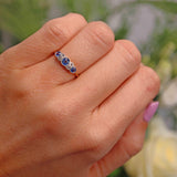 Ellibelle Jewellery Art Deco Ceylon Sapphire & Diamond 18ct Gold Platinum Bezel Ring
