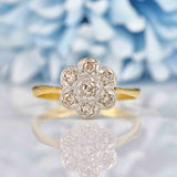 Ellibelle Jewellery Art Deco Diamond 18ct Gold Platinum Star-Set Daisy Ring