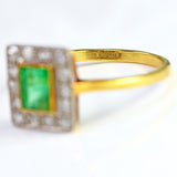 Ellibelle Jewellery Art Deco Emerald & Diamond 18ct Gold Square Cluster Ring
