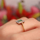Ellibelle Jewellery Art Deco Emerald & Diamond 18ct Gold Square Cluster Ring
