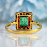 Ellibelle Jewellery Art Deco Emerald & Diamond 18ct Gold Square Cluster Ring
