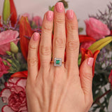 Ellibelle Jewellery Art Deco Emerald & Diamond 18ct Gold Square Cluster Ring