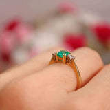 Ellibelle Jewellery Art Deco Emerald & Diamond 18ct Gold Three-Stone Trilogy Engagement Ring (0.65cts)