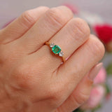 Ellibelle Jewellery Art Deco Emerald & Diamond 18ct Gold Three-Stone Trilogy Engagement Ring (0.65cts)