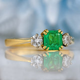 Ellibelle Jewellery Art Deco Emerald & Diamond 18ct Gold Three-Stone Trilogy Engagement Ring (0.65cts)