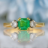 Ellibelle Jewellery Art Deco Emerald & Diamond 18ct Gold Three-Stone Trilogy Engagement Ring (0.65cts)
