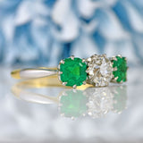 Ellibelle Jewellery Art Deco Emerald & Diamond Three-Stone Engagement Ring