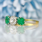 Ellibelle Jewellery Art Deco Emerald & Diamond Three-Stone Engagement Ring