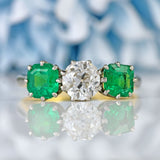 Ellibelle Jewellery Art Deco Emerald & Diamond Three-Stone Engagement Ring