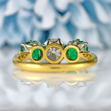 Ellibelle Jewellery Art Deco Emerald & Diamond Three-Stone Engagement Ring