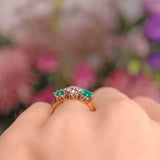 Ellibelle Jewellery Art Deco Emerald & Diamond Three-Stone Engagement Ring