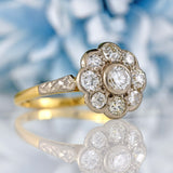 Ellibelle Jewellery Art Deco Old European Cut Diamond 18ct Gold & Platinum Daisy Cluster Ring