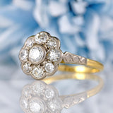 Ellibelle Jewellery Art Deco Old European Cut Diamond 18ct Gold & Platinum Daisy Cluster Ring