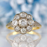 Ellibelle Jewellery Art Deco Old European Cut Diamond 18ct Gold & Platinum Daisy Cluster Ring