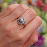 Ellibelle Jewellery Art Deco Old European Cut Diamond 18ct Gold & Platinum Daisy Cluster Ring