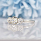 Ellibelle Jewellery Art Deco Old European Cut Diamond Three-Stone Platinum Ring (0.90cts)