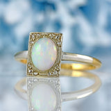 Ellibelle Jewellery Art Deco Opal & Diamond 18ct Gold Platinum Ring