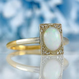 Ellibelle Jewellery Art Deco Opal & Diamond 18ct Gold Platinum Ring