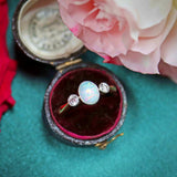 Ellibelle Jewellery Art Deco Opal & Diamond 18ct Gold Platinum Three-Stone Ring
