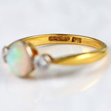 Ellibelle Jewellery Art Deco Opal & Diamond 18ct Gold Platinum Three-Stone Ring
