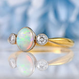 Ellibelle Jewellery Art Deco Opal & Diamond 18ct Gold Platinum Three-Stone Ring