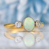 Ellibelle Jewellery Art Deco Opal & Diamond 18ct Gold Platinum Three-Stone Ring