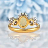 Ellibelle Jewellery Art Deco Opal & Diamond 18ct Gold Three-Stone Trilogy Ring