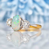 Ellibelle Jewellery Art Deco Opal & Diamond 18ct Gold Three-Stone Trilogy Ring
