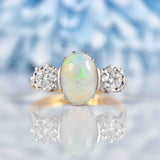 Ellibelle Jewellery Art Deco Opal & Diamond 18ct Gold Three-Stone Trilogy Ring