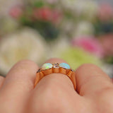 Ellibelle Jewellery Art Deco Opal & Old-Cut Diamond 18ct Gold Bezel Ring