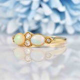 Ellibelle Jewellery Art Deco Opal & Old-Cut Diamond 18ct Gold Bezel Ring