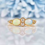 Ellibelle Jewellery Art Deco Opal & Old-Cut Diamond 18ct Gold Bezel Ring