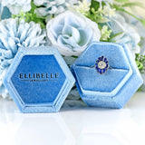 Ellibelle Jewellery Art Deco Platinum Sapphire and Old European Cut Diamond Cluster Ring