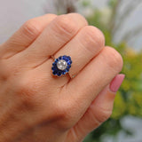 Ellibelle Jewellery Art Deco Platinum Sapphire and Old European Cut Diamond Cluster Ring