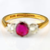 Ellibelle Jewellery Art Deco Ruby & Diamond 18ct Gold Platinum Three-Stone Ring by Asprey Co