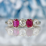 Ellibelle Jewellery Art Deco Ruby & Diamond Platinum Five-Stone Ring